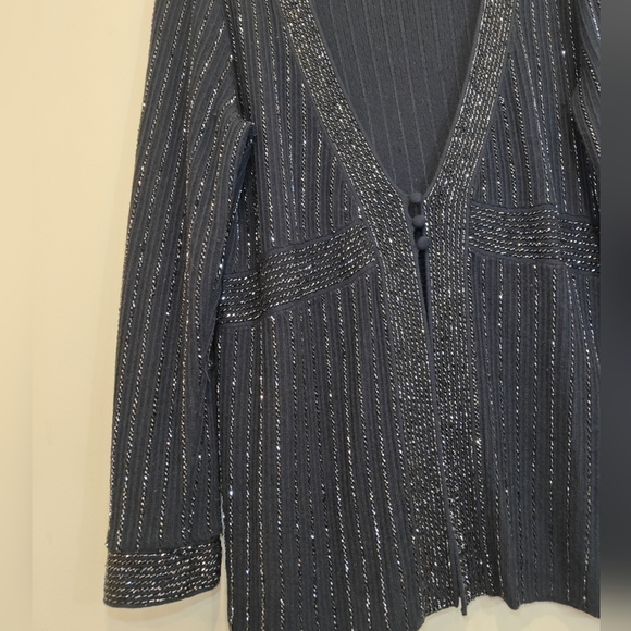 Ellen Tracy Medium Beaded Silk Cashmere Sparkly Sequins‎ Cardigan - Picture 3 of 5